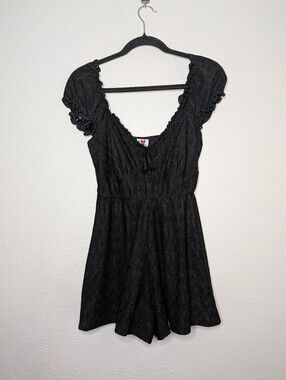 Heart & Heels Black Babydoll Ruffle Eyelet Coquette Mini Romper M